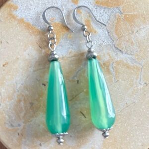 Green Aventurine Faceted Long Earrings Stainless Steel 2.5”💚